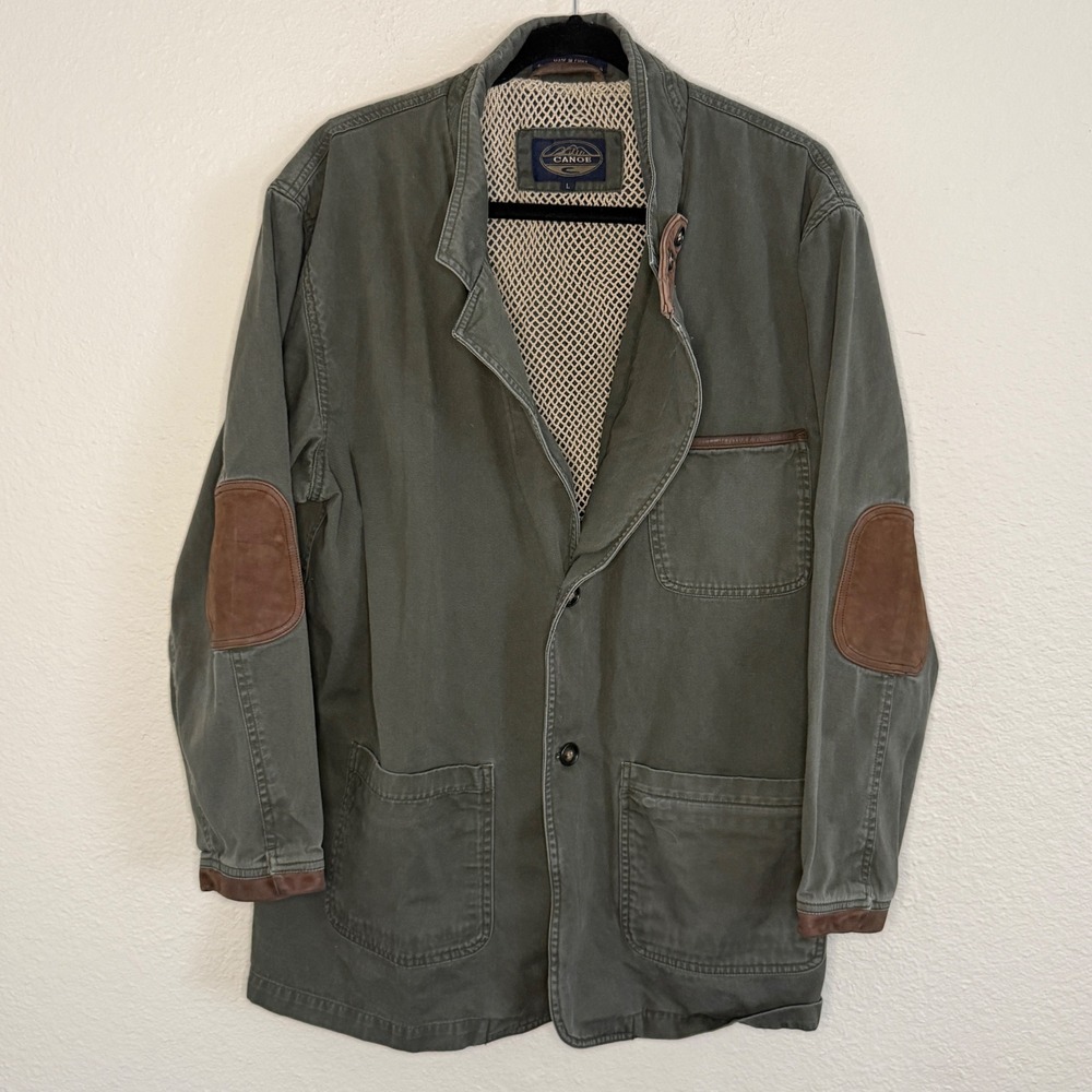 VTG Workwear Drab Green Cotton Canvas Barn Coat Field Jacket Elbow Patches Large
